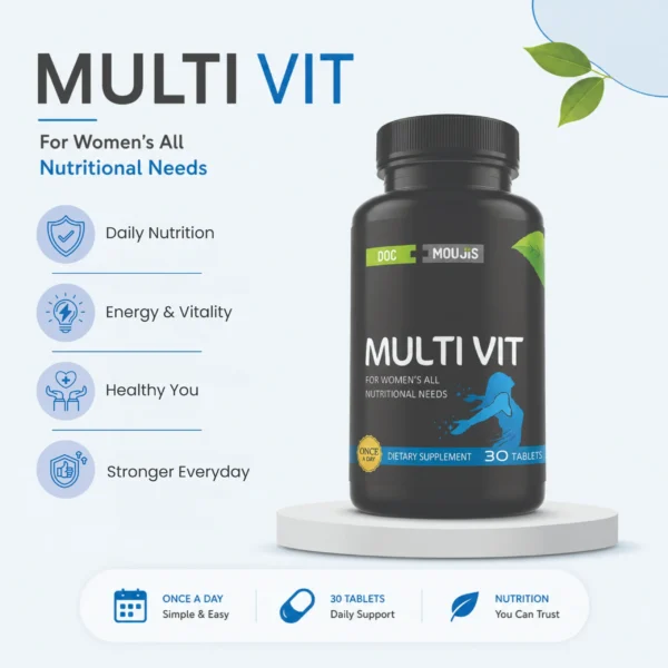 MULTI VIT dietary supplement for women, showing a 30-tablet bottle