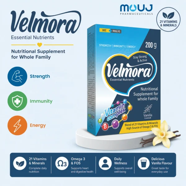 Velmora family nutritional supplement 200g with vitamins and minerals by Mouj Pharmaceuticals