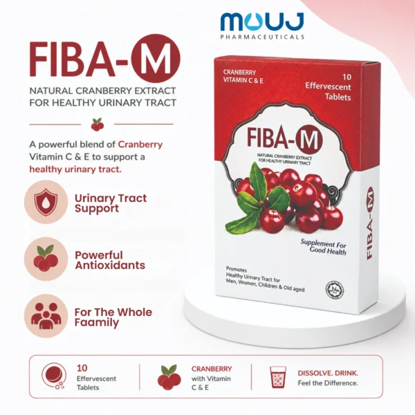 FIBA-M cranberry urinary tract supplement with vitamins C and E by Mouj Pharmaceuticals