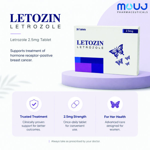Letozin (Letrozole) 2.5mg – 30 Tablets - Image 2