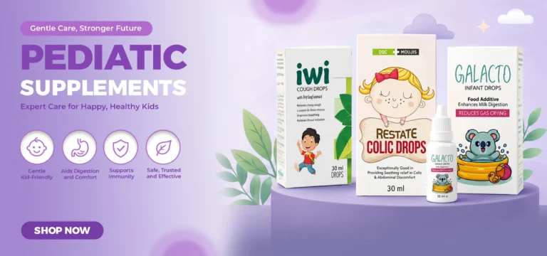 PEDIATRIC SUPPLEMENTS" with the tagline "Gentle Care, Stronger Future