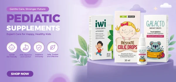 PEDIATRIC SUPPLEMENTS" with the tagline "Gentle Care, Stronger Future