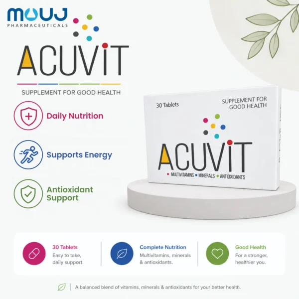 Acuvit multivitamin and mineral supplement 30 tablets by Mouj Pharmaceuticals