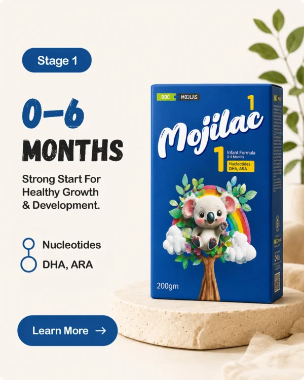 Mojilac 1 Stage 1 infant formula 200g for babies 0–6 months with DHA, ARA and nucleotides